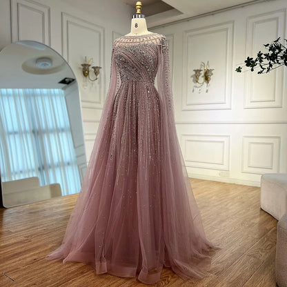 Luxury Caramel Beaded Evening Dress with Cape LA72994 - SERENE HILL
