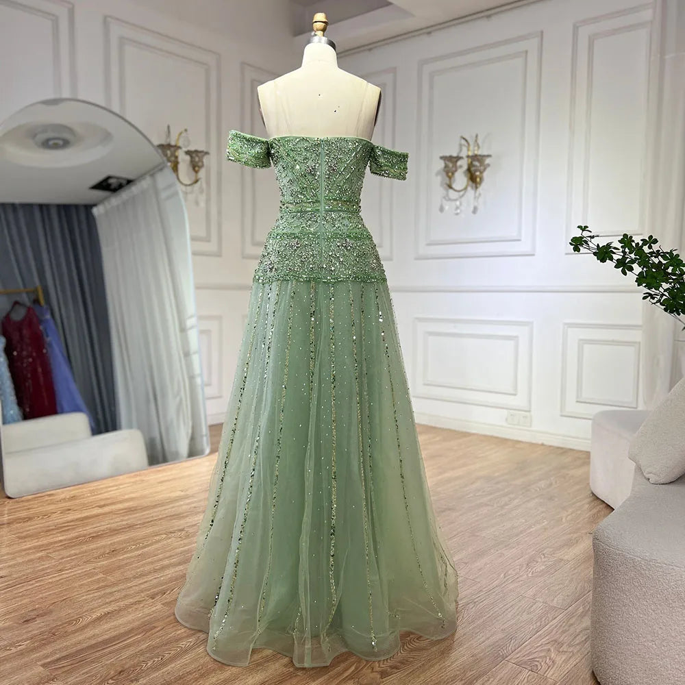 Luxury Caramel Off The Shoulder A-Line Beaded Evening Dress LA72709 - SERENE HILL