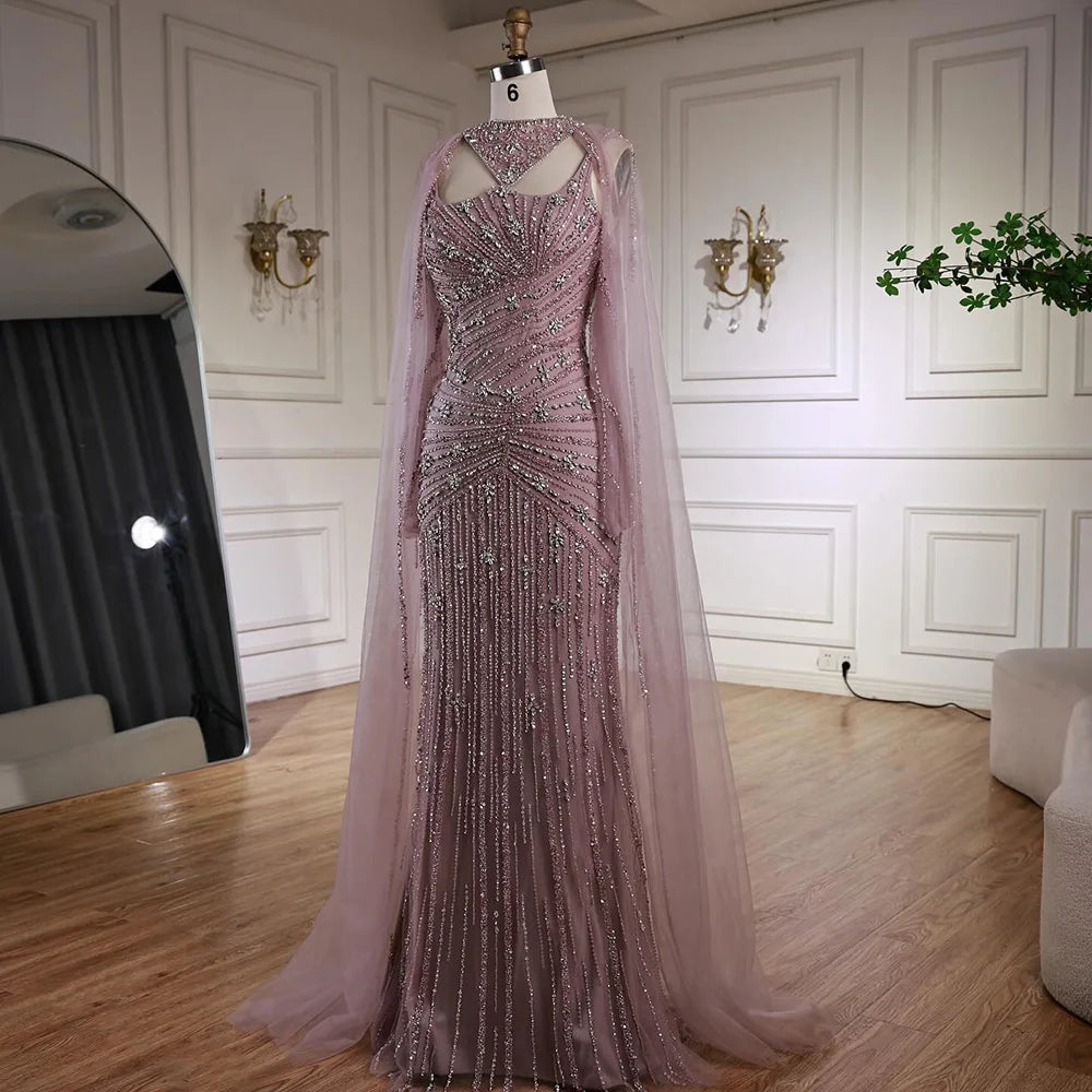 Luxury Caramel Mermaid Evening Dress with Cape Sleeves LA73052 - SERENE HILL