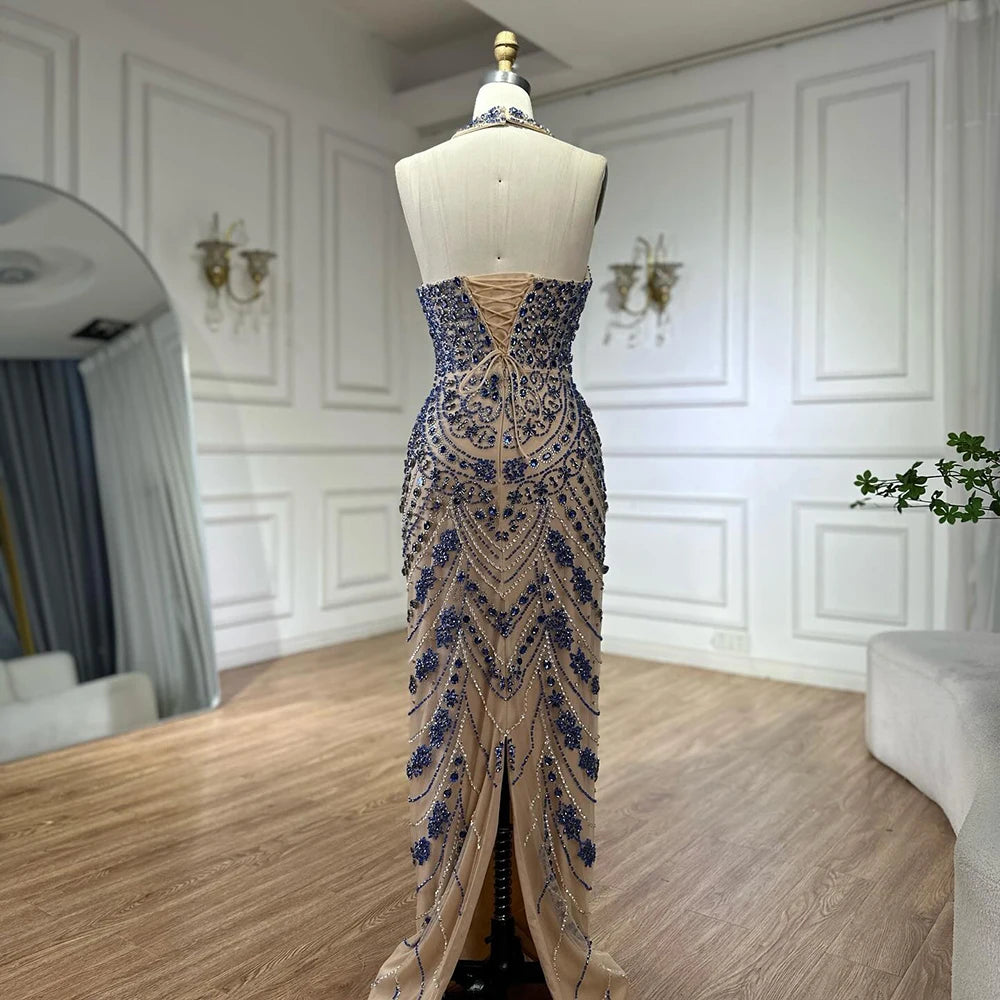 Luxury Blue Halter Crystal Beaded Evening Dress LA72760 SERENE HILL Luxury Blue Halter Crystal Beaded Evening Dress LA72760 SERENE HILL