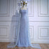 Luxury Turquoise Beaded Pearl Arabic Evening Dress with Cape Sleeves LA72590 - SERENE HILL