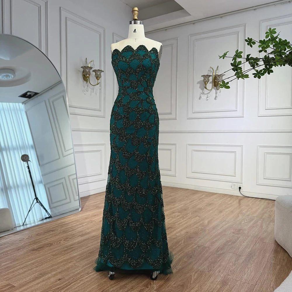 Luxury Arabic Designer Elegant Green Mermaid Evening Dress LA73117 - SERENE HILL