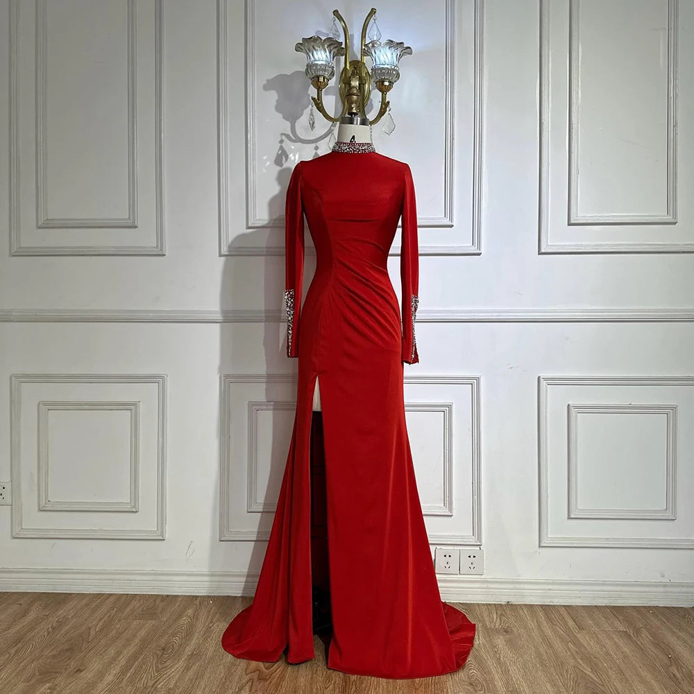 Luxury Black Satin Long Sleeves Mermaid Evening Dress LA72476 - SERENE HILL