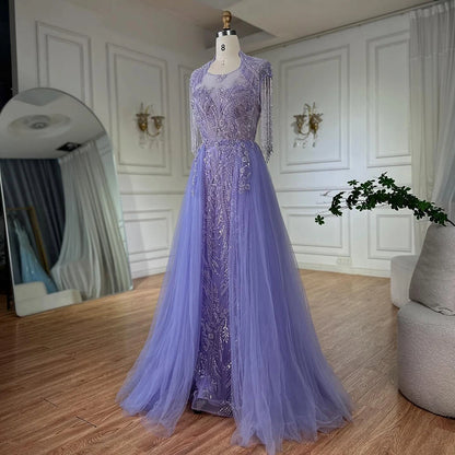 Serene Hill 2025 Arabic lilac Elegant A Line Beaded Tassel Luxury Dubai Evening Dresses Gowns for Woman Wedding Party LA72422 - SERENE HILL
