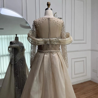 Luxury Nude Beaded Mermaid Evening Dress with Overskirt LA72932 - SERENE HILL