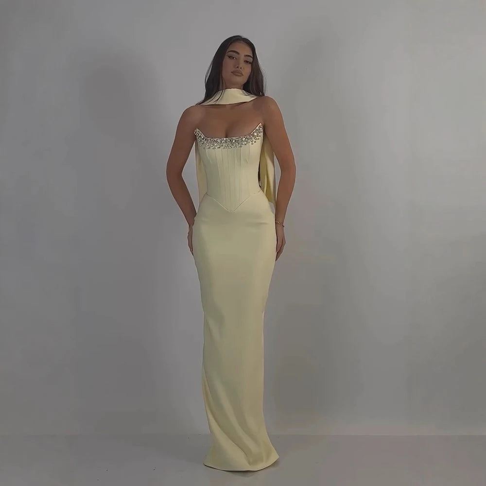 Luxury Yellow Crystal Beaded Mermaid Luxury Evening Dress Elegant LA73175A - SERENE HILL