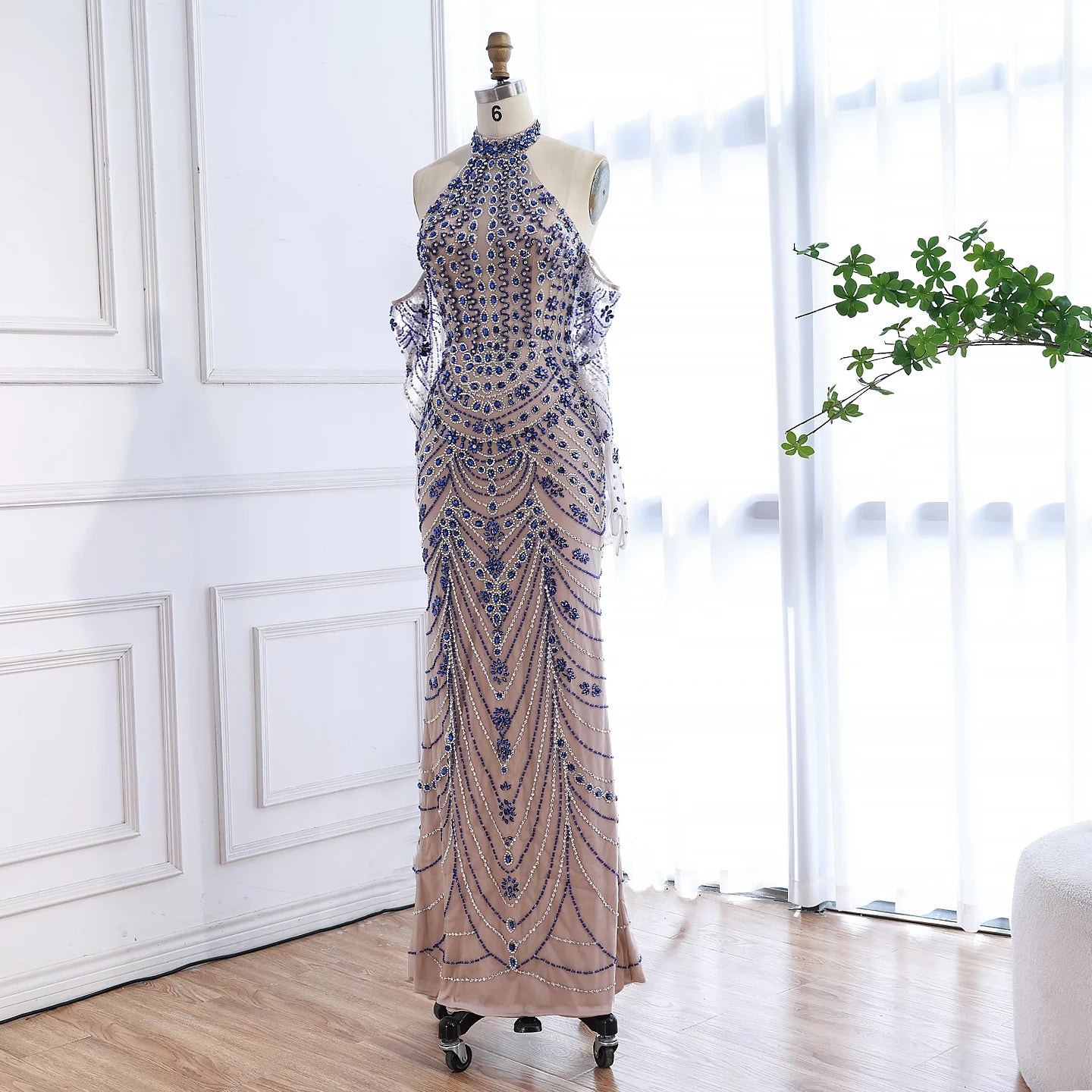 Luxury Kosovo Blue Evening Dress With Gloves LA72760C - SERENE HILL