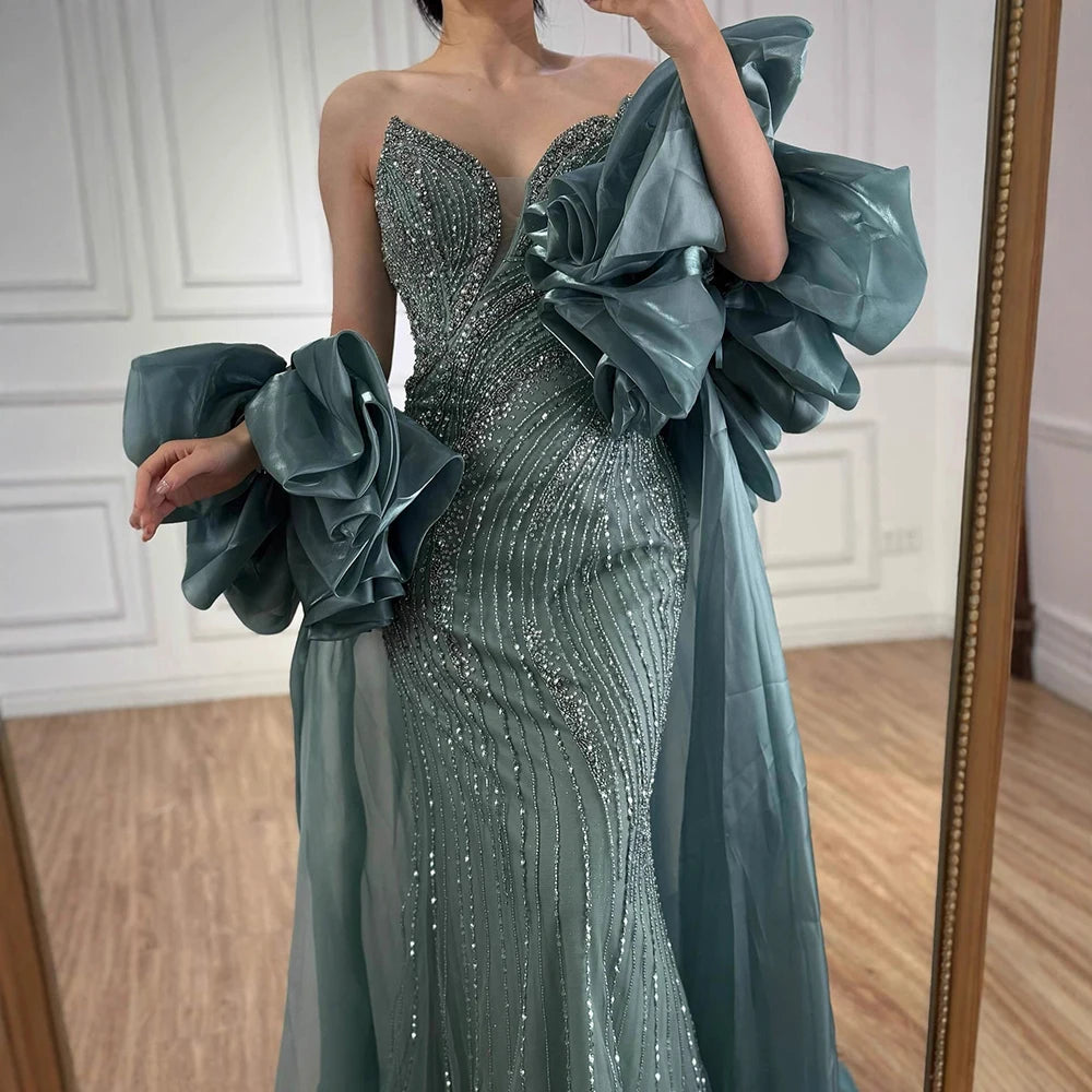 Luxury Designer Red Beaded Mermaid Evening Dress with Cape LA72896 - SERENE HILL
