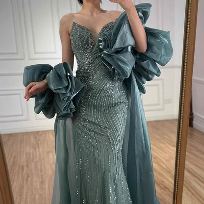 Luxury Designer Red Beaded Mermaid Evening Dress with Cape LA72896 - SERENE HILL