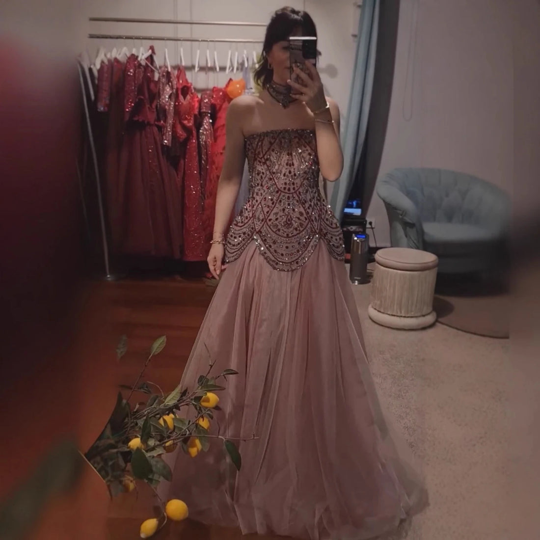Luxury Wine Red Arabic Beaded A-Line Evening Dress LA73377 - SERENE HILL