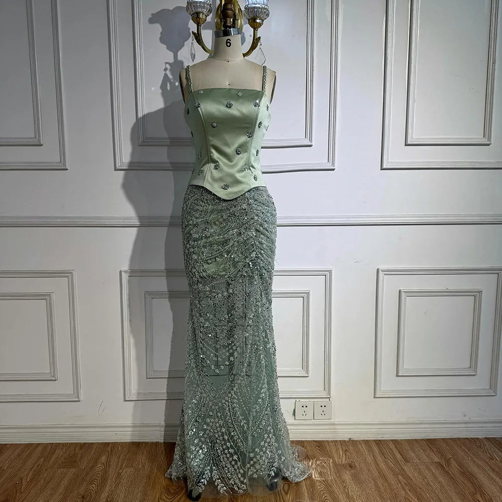 Luxury Sage Green Beaded 1 Pieces Evening Dress LA72977 - SERENE HILL