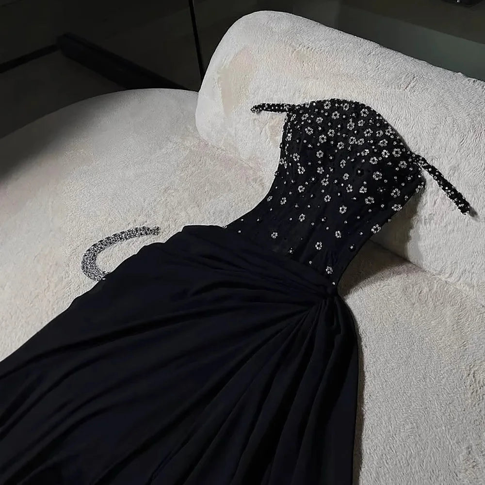 Luxury Black Beaded Mermaid Prom Dress with Spaghetti Straps LA73047 - SERENE HILL
