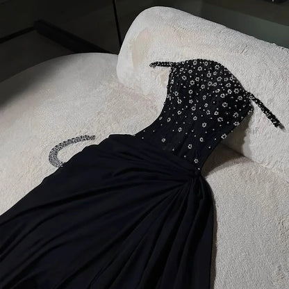 Luxury Black Beaded Mermaid Prom Dress with Spaghetti Straps LA73047 - SERENE HILL