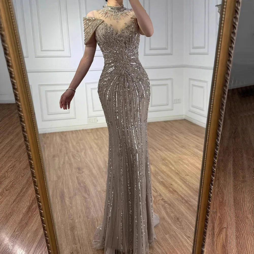 Luxury Caramel Mermaid Beaded Evening Dress LA73082 - SERENE HILL