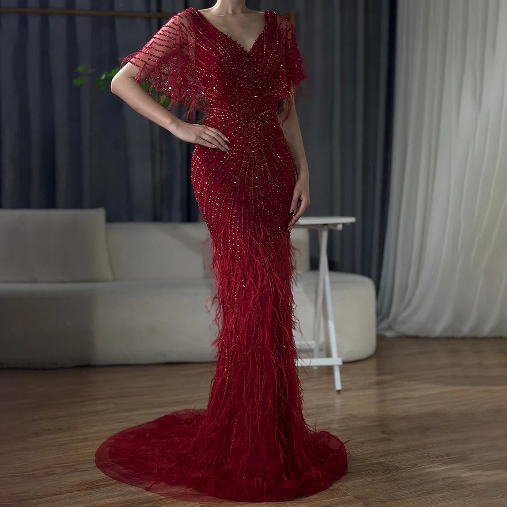 Dubai Feathers Brown Mermaid Evening Dresses LA71323 - SERENE HILL