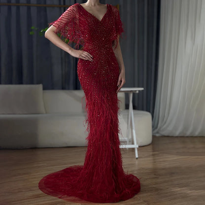 Dubai Feathers Brown Mermaid Evening Dresses LA71323 - SERENE HILL