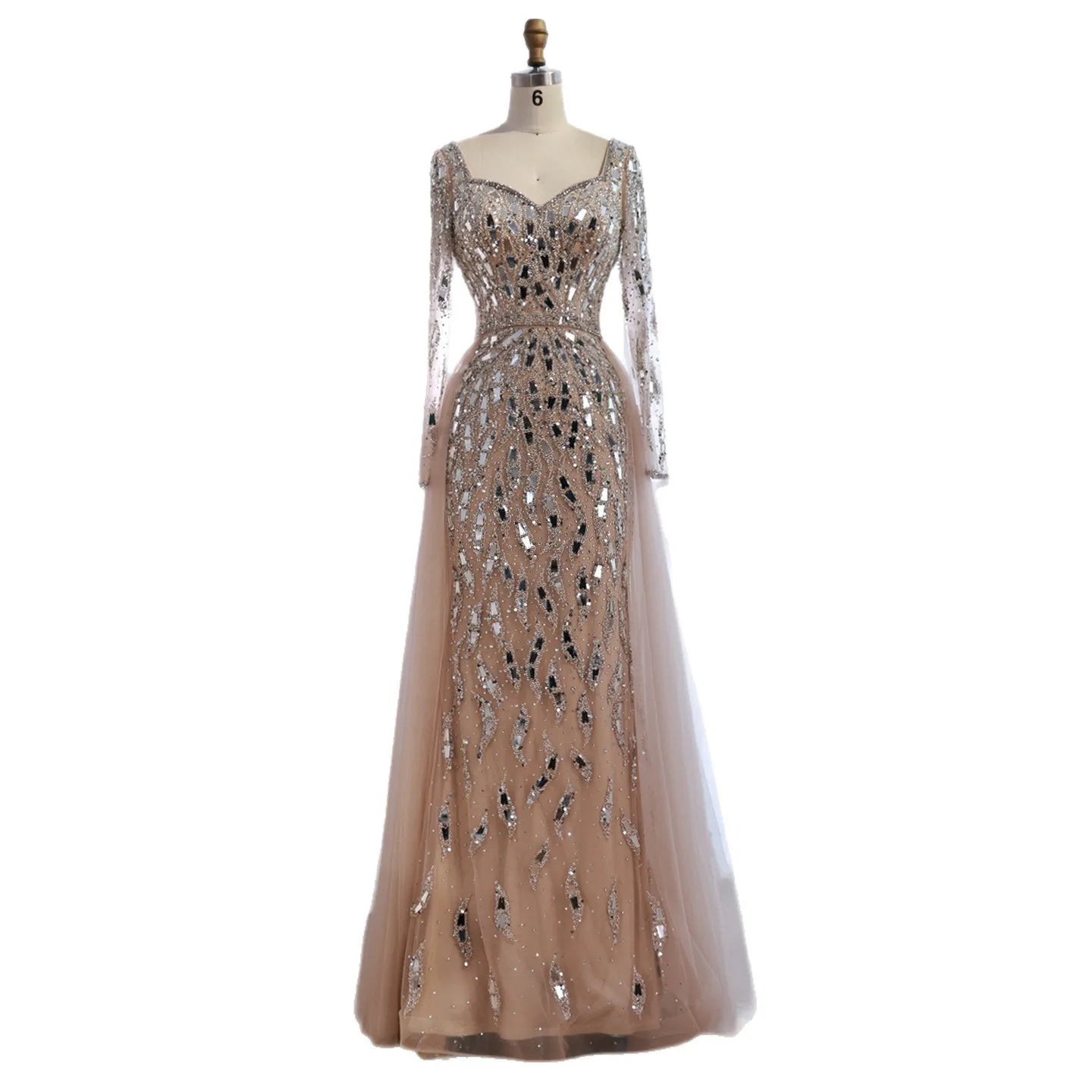Luxury Arabic Nude Long Sleeve Mermaid Evening Dress LA73113A - SERENE HILL