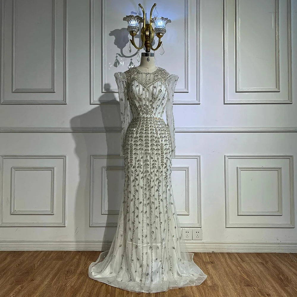 Luxury Dubai Pink Elegant Pearls Beaded Mermaid Evening Dress LA72826 - SERENE HILL