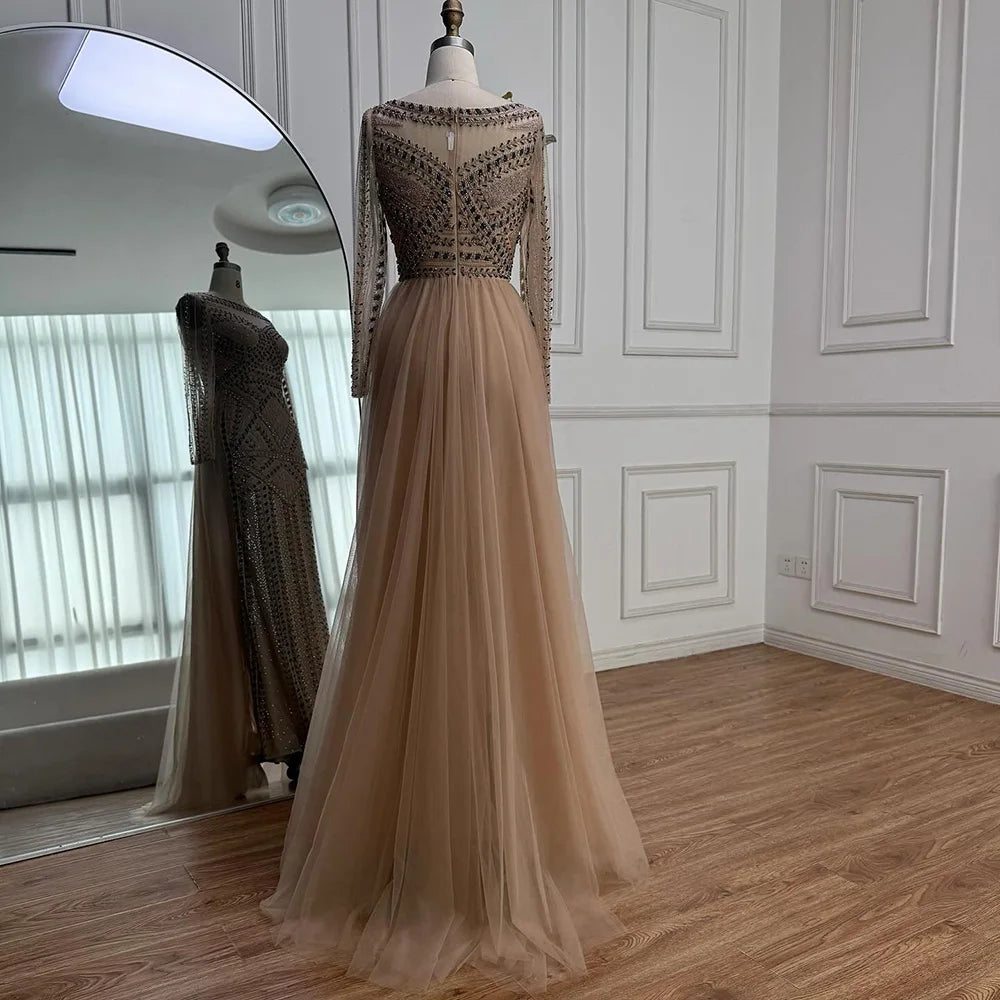 Luxury Dubai Nude Evening Dress With Long Sleeves LA72967 - SERENE HILL