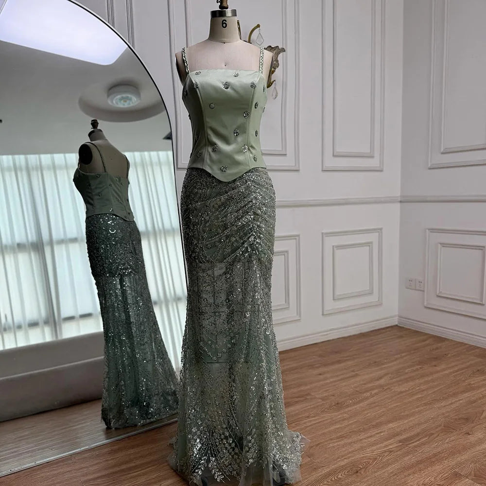 Luxury Sage Green Beaded 1 Pieces Evening Dress LA72977 - SERENE HILL