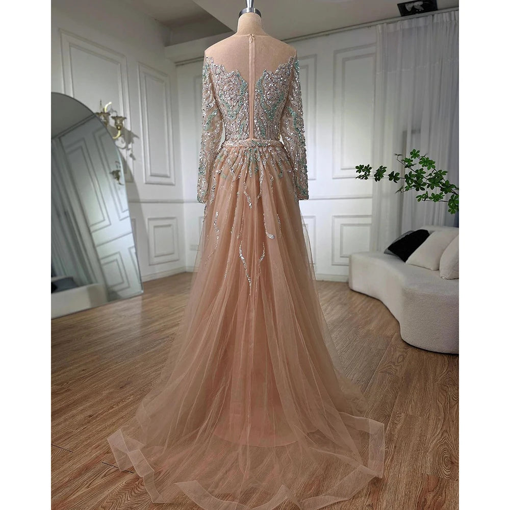 Muslim Nude Mermaid Evening Dress with Overskirt Split Beaded LA71995 - SERENE HILL