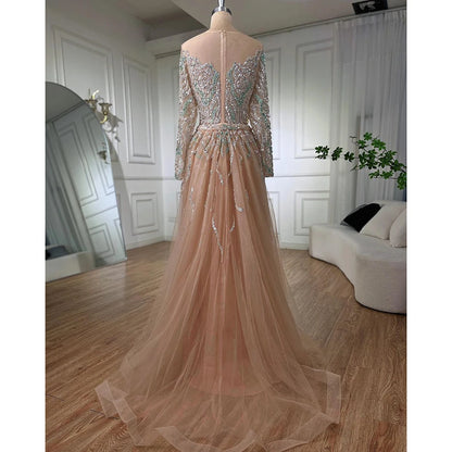 Muslim Nude Mermaid Evening Dress with Overskirt Split Beaded LA71995 - SERENE HILL