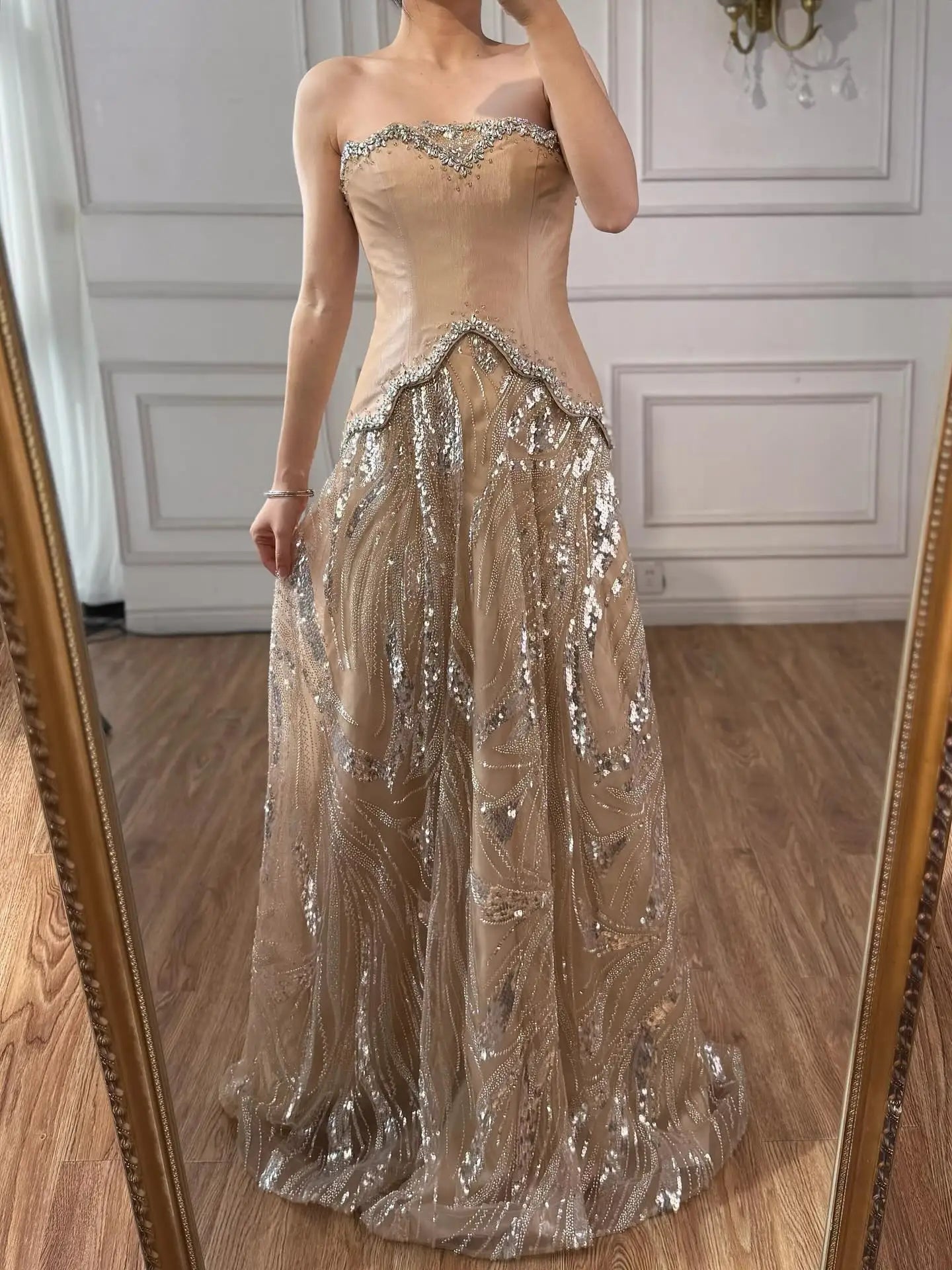 Luxury Champagne Crystal Two Pieces Evening Dress LA73050D - SERENE HILL