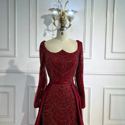 Luxury Wine Red Mermaid Evening Dress with Overskirt Plus Size LA72352A - SERENE HILL