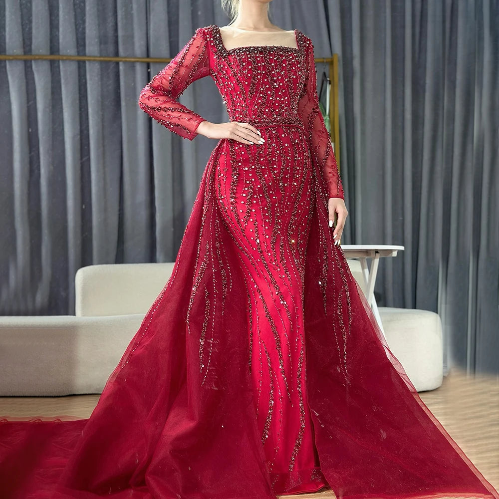 red evening dress