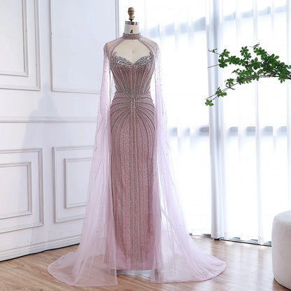 Luxury Dubai Caramel Beaded Evening Dress With Cape LA72811C - SERENE HILL