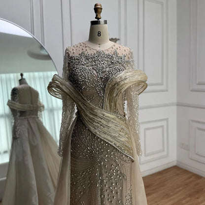 Luxury Nude Beaded Mermaid Evening Dress with Overskirt LA72932 - SERENE HILL