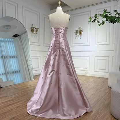 Pink Satin Mermaid Evening Gown with Big Bow LA72414B - SERENE HILL