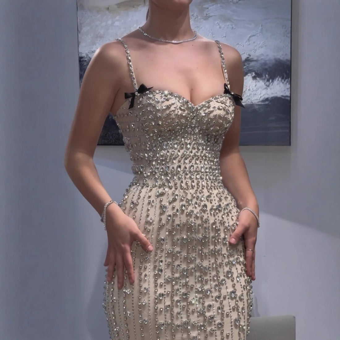 Luxury Nude Luxury Crystal Beaded Evening Dress LA73352 - SERENE HILL