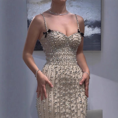 Luxury Nude Luxury Crystal Beaded Evening Dress LA73352 - SERENE HILL