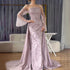 Dubai Luxury Blue Beaded Pearls Evening Gown with Overskirt LA72705 - SERENE HILL