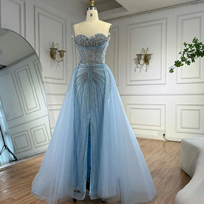 Luxury Dubai Nude Beaded Mermaid Evening Dress with Overskirt LA72811 - SERENE HILL