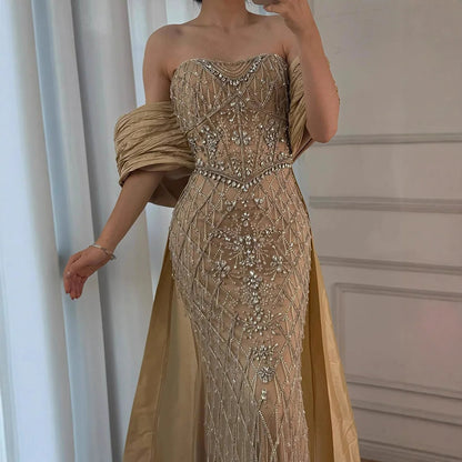 SERENE HILL Luxury Designer Dubai Nude Beaded Mermaid Evening Dress LA72819 - SERENE HILL