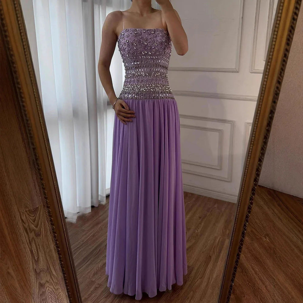 Lilac Beaded A Line Arabic Evening Dress LA73044 - SERENE HILL