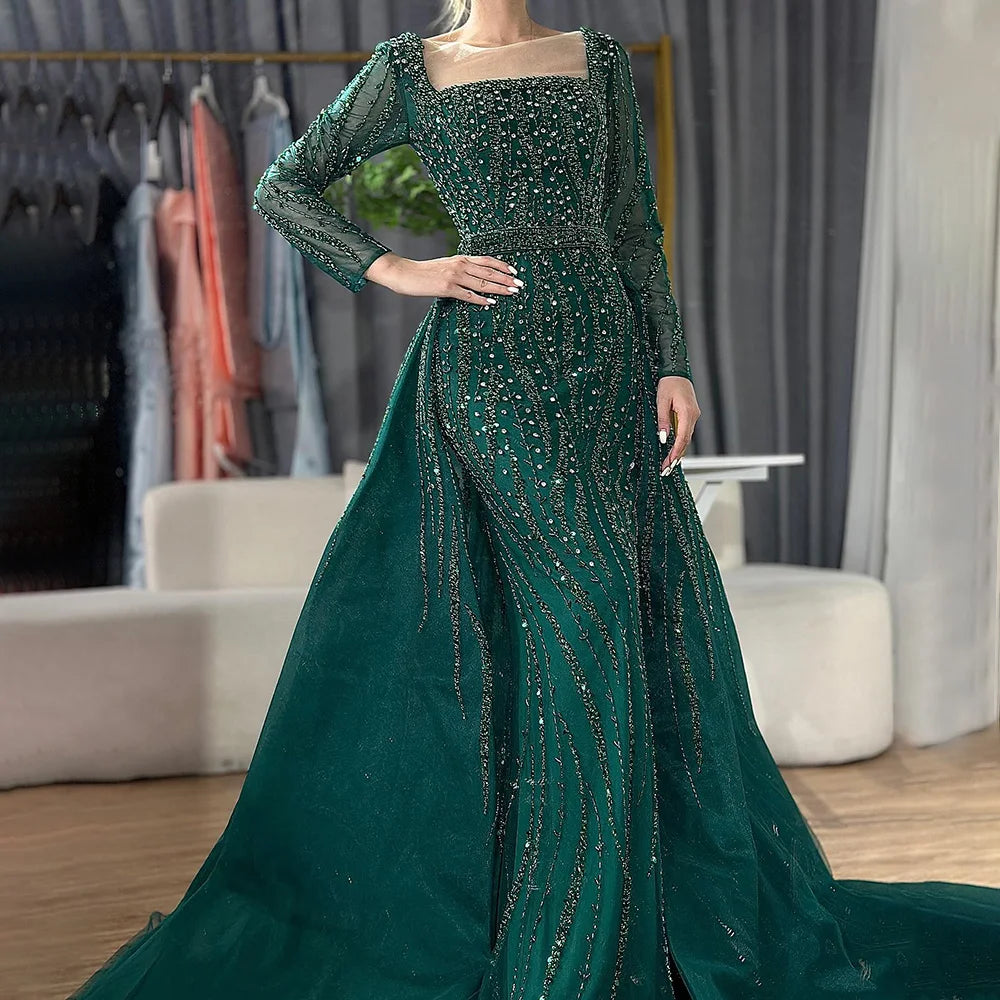Modest Green Mermaid Evening Dress with Overskirt LA72710 SERENE HILL Modest Green Mermaid Evening Dress with Overskirt LA72710 SERENE HILL