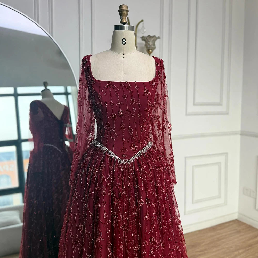 Luxury Sage Green Beaded Evening Dress with Long Sleeves LA72805B - SERENE HILL