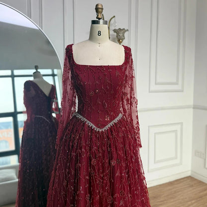 Luxury Sage Green Beaded Evening Dress with Long Sleeves LA72805B - SERENE HILL