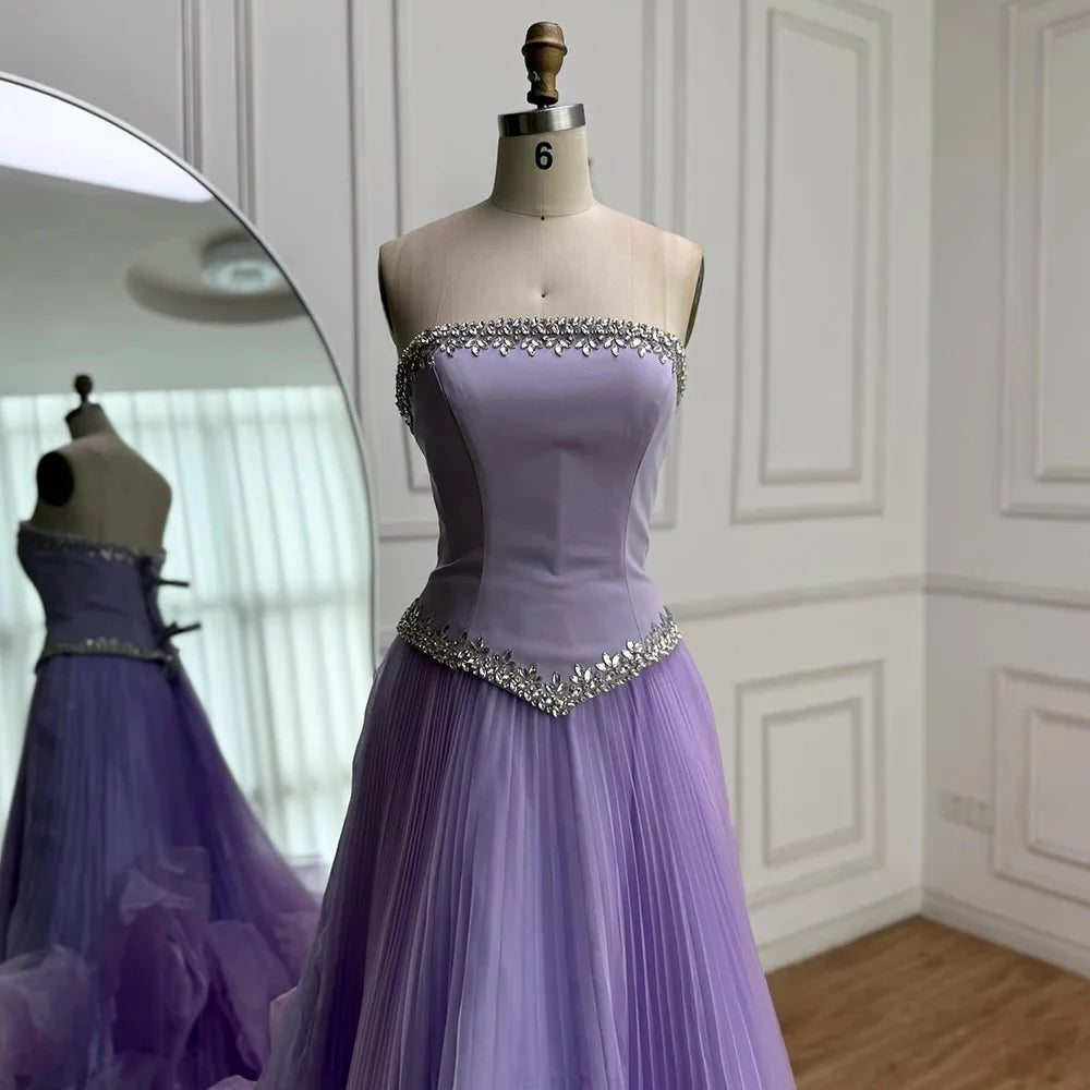 Luxury Lilac Beaded Evening Dress with Floral Train LA72913A - SERENE HILL