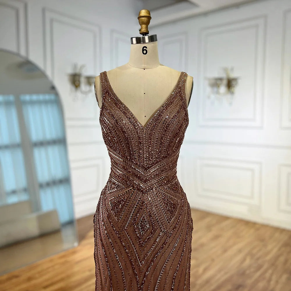 V Neck Beaded Sleeveless Mermaid Evening Dress LA73013 - SERENE HILL
