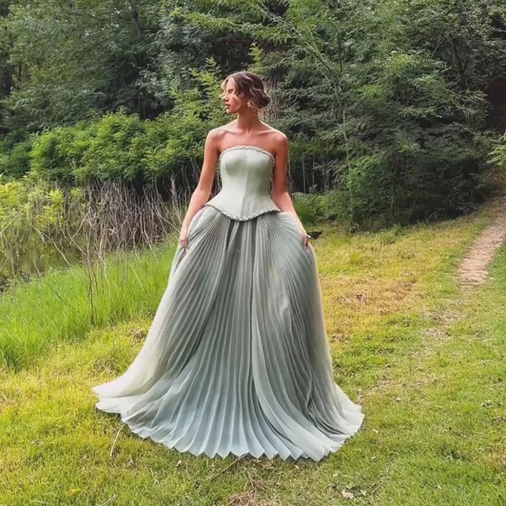 Luxury Sage Green A-Line Crystal Beaded Evening Dress LA73169A - SERENE HILL