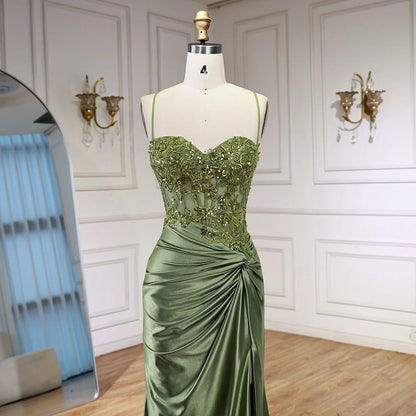 Luxury Sage Green Satin Prom Dress with Slit LA73032 - SERENE HILL