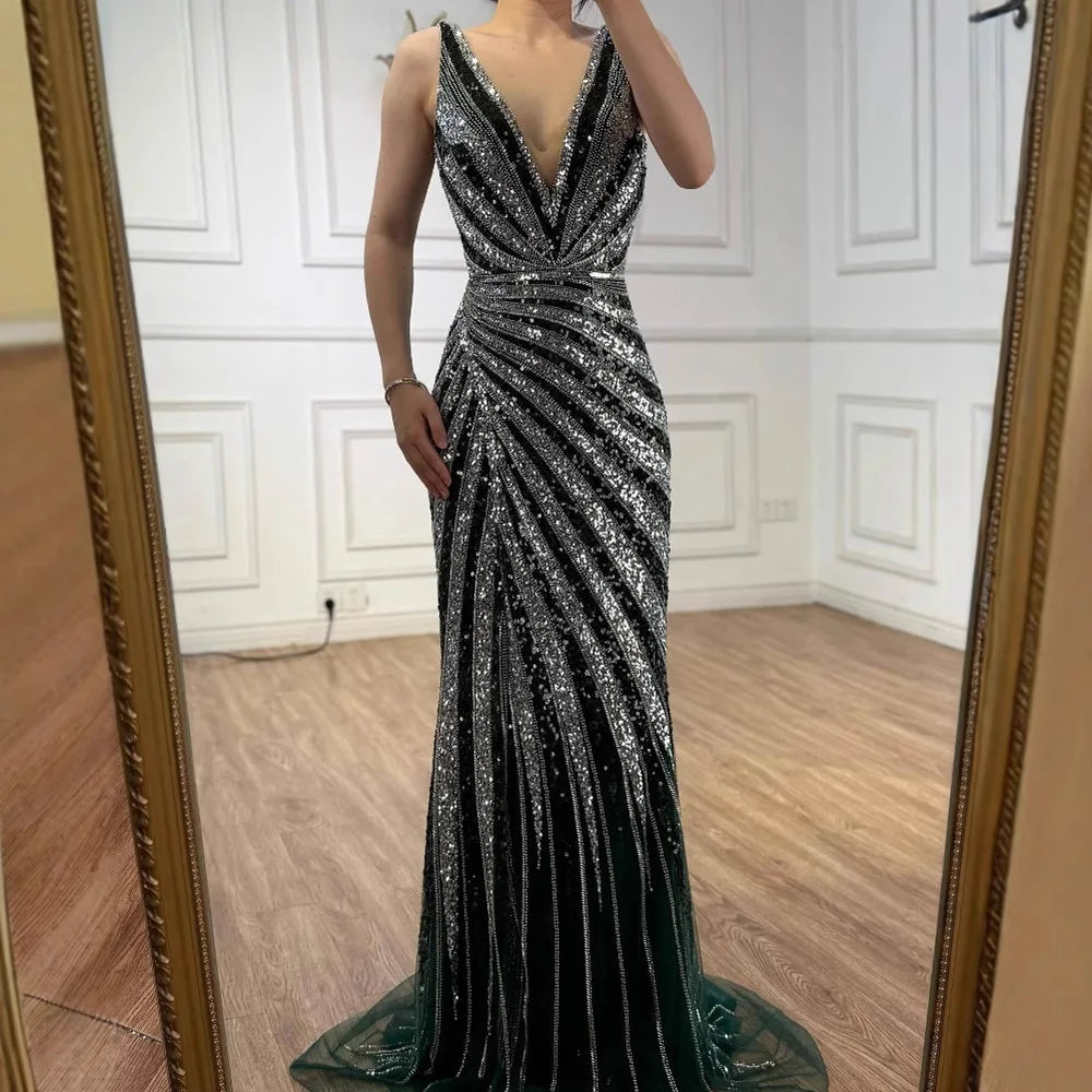 Luxury Green Beaded Mermaid Prom Dress with Split LA72613 - SERENE HILL