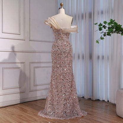 Luxury Nude Beaded Off Shoulder Mermaid Evening Dress LA73365A - SERENE HILL