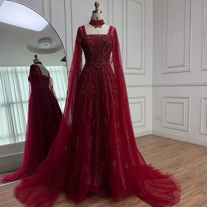 Luxury Designer Nude A-Line Crystal Beaded Arabic Evening Dress LA72764 - SERENE HILL