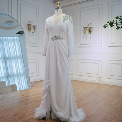 Elegant White Floral Beaded Evening Dress with Slit LA73030 - SERENE HILL
