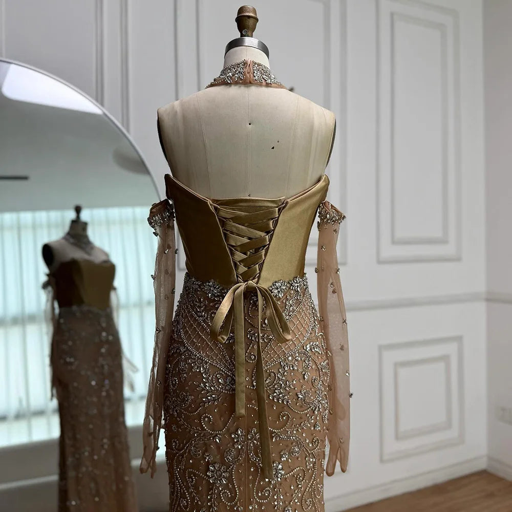 Luxury Beaded Evening Dress Sheer Long Gloves LA72929 - SERENE HILL